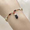 Oro Laminado Charm Bracelet, Gold Filled Style Figa Hand and Elephant Design, with Black and Garnet Crystal, Polished, Golden Finish, 03.213.0417.07 (Thickness, 7 Inches Length)