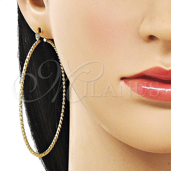 Gold Filled Hoop Earrings — Extra Large Hoop Diamond Cutting 02. — alternate product view — SKU 163074 | Oro Laminado aretes de aro — Extra Large Hoop Diamond Cutting 02. — SKU 163074