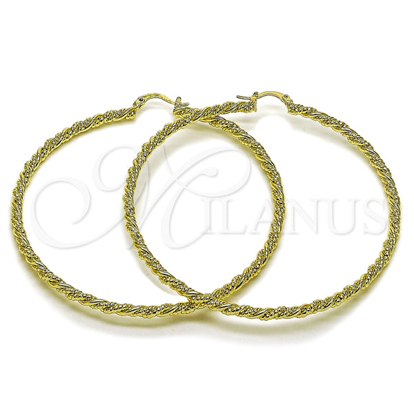 Oro Laminado Extra Large Hoop, Gold Filled Style Diamond Cutting Finish, Golden Finish, 02.213.0888.70