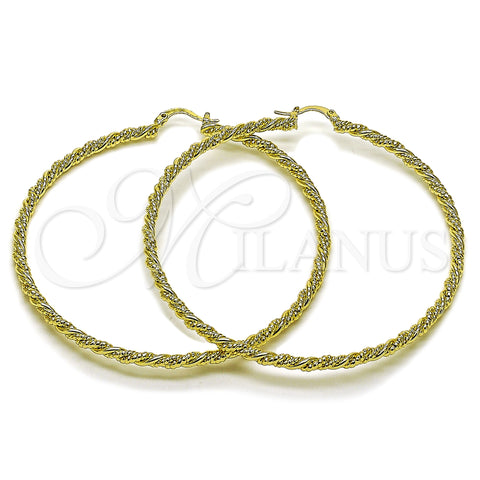 Oro Laminado Extra Large Hoop, Gold Filled Style Twist Design, Diamond Cutting Finish, Golden Finish, 02.213.0888.70