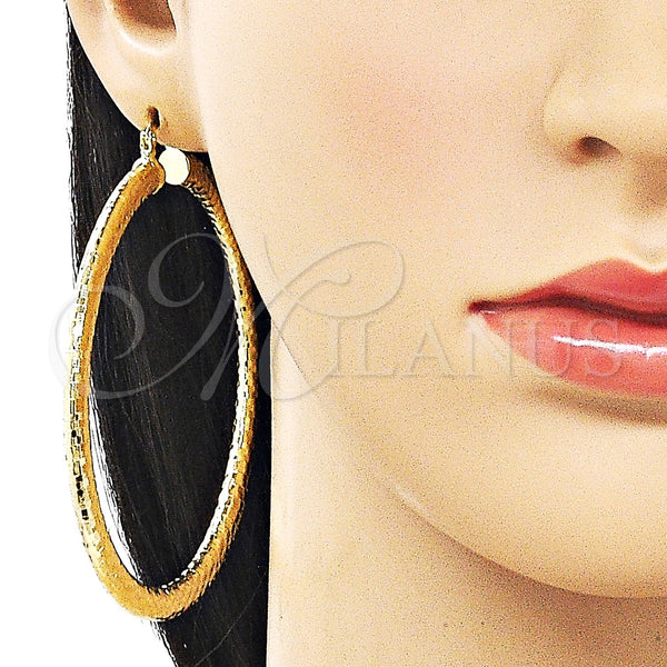 Gold Filled Hoop Earrings — Extra Large Hoop Hollow Design Diamond Cutting 02. — alternate product view — SKU 163078 | Oro Laminado aretes de aro — Extra Large Hoop Hollow diseño Diamond Cutting 02. — SKU 163078