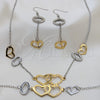 Stainless Steel Necklace, Bracelet and Earring, Heart Design, with White Crystal, Polished, Two Tone, 06.231.0021