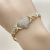 Oro Laminado Fancy Bracelet, Gold Filled Style Hugs and Kisses and Heart Design, with White Cubic Zirconia, Polished, Golden Finish, 03.283.0546.07