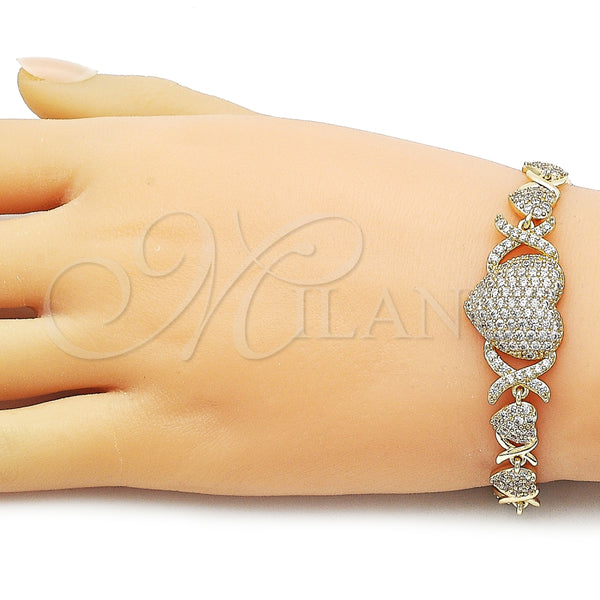 Gold Filled Bracelet — Fancy Bracelet Hugs and Kisses and Heart Design — alternate product view — SKU 163080 | Oro Laminado brazalete — elegante Bracelet Hugs and Kisses and corazón diseño — SKU 163080