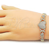 Oro Laminado Fancy Bracelet, Gold Filled Style Hugs and Kisses and Heart Design, with White Cubic Zirconia, Polished, Golden Finish, 03.283.0546.07 (Thickness, 8 Inches Length)