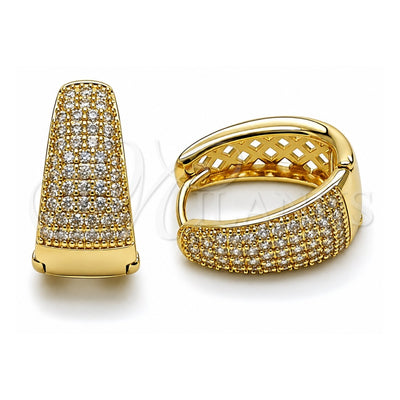 Oro Laminado Huggie Hoop, Gold Filled Style with White Cubic Zirconia, Polished, Golden Finish, 02.283.0374.16