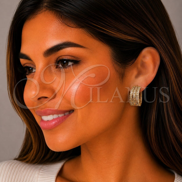 Gold Filled Hoop Earrings — Huggie Hoop with White Cubic Zirconia Polished 02. — alternate product view — SKU 163082 | Oro Laminado aretes de aro — Huggie Hoop with blanco Cubic Zirconia pulido 02. — SKU 163082