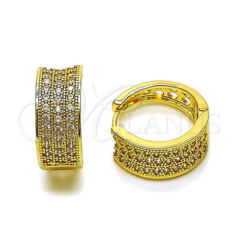 Oro Laminado Huggie Hoop, Gold Filled Style Teardrop Design, with White Cubic Zirconia, Polished, Golden Finish, 02.283.0376.20