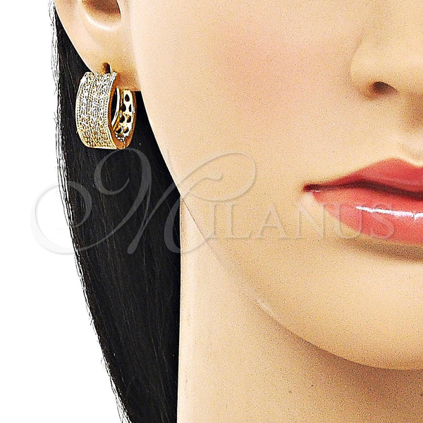 Gold Filled Hoop Earrings — Huggie Hoop Teardrop Design with White Cubic Zirconia — alternate product view — SKU 163083 | Oro Laminado aretes de aro — Huggie Hoop Teardrop diseño with blanco Cubic Zirconia — SKU 163083