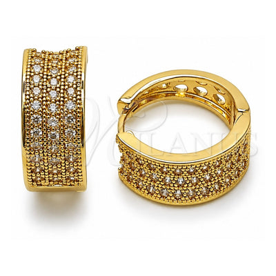 Oro Laminado Huggie Hoop, Gold Filled Style Teardrop Design, with White Cubic Zirconia, Polished, Golden Finish, 02.283.0376.20