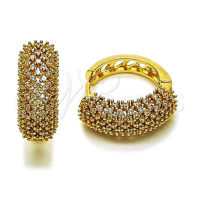 Oro Laminado Huggie Hoop, Gold Filled Style Heart Design, with White Cubic Zirconia, Polished, Golden Finish for wholesale, main product view