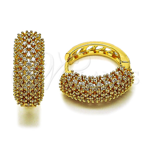 Oro Laminado Huggie Hoop, Gold Filled Style Heart Design, with White Cubic Zirconia, Polished, Golden Finish, 02.283.0377.25