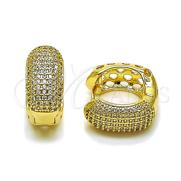 Oro Laminado Huggie Hoop, Gold Filled Style with White Cubic Zirconia, Polished, Golden Finish, 02.283.0378.18