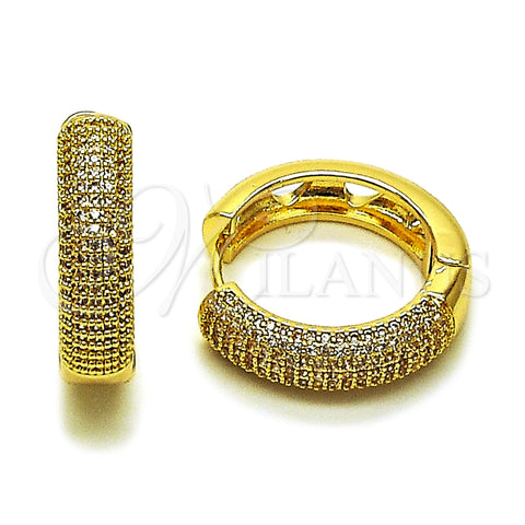 Oro Laminado Huggie Hoop, Gold Filled Style Heart Design, with White Micro Pave, Polished, Golden Finish, 02.283.0379.25