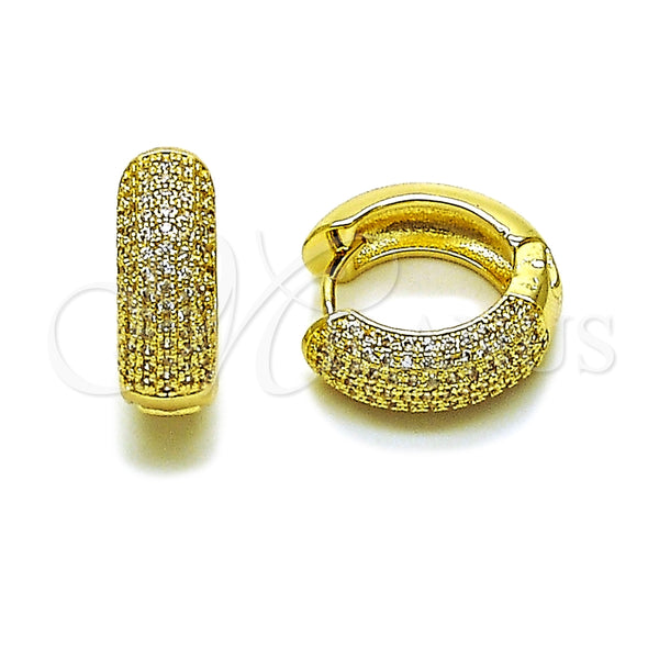 Oro Laminado Huggie Hoop, Gold Filled Style with White Micro Pave, Polished, Golden Finish, 02.283.0382.18