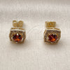 Oro Laminado Stud Earring, Gold Filled Style Cluster Design, with Garnet and White Cubic Zirconia, Polished, Golden Finish, 02.283.0306.1