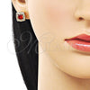 Oro Laminado Stud Earring, Gold Filled Style Cluster Design, with Garnet and White Cubic Zirconia, Polished, Golden Finish, 02.283.0306.1
