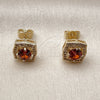 Oro Laminado Stud Earring, Gold Filled Style Cluster Design, with Garnet and White Cubic Zirconia, Polished, Golden Finish, 02.283.0306.1