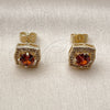 Oro Laminado Stud Earring, Gold Filled Style Cluster Design, with Garnet and White Cubic Zirconia, Polished, Golden Finish, 02.283.0306.1