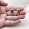Oro Laminado Stud Earring, Gold Filled Style Cluster Design, with Green and White Cubic Zirconia, Polished, Golden Finish, 02.283.0306.2