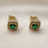 Oro Laminado Stud Earring, Gold Filled Style Cluster Design, with Green and White Cubic Zirconia, Polished, Golden Finish, 02.283.0306.2