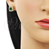Oro Laminado Stud Earring, Gold Filled Style Cluster Design, with Green and White Cubic Zirconia, Polished, Golden Finish, 02.283.0306.2