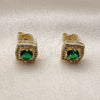 Oro Laminado Stud Earring, Gold Filled Style Cluster Design, with Green and White Cubic Zirconia, Polished, Golden Finish, 02.283.0306.2