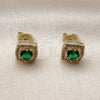 Oro Laminado Stud Earring, Gold Filled Style Cluster Design, with Green and White Cubic Zirconia, Polished, Golden Finish, 02.283.0306.2
