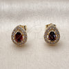 Oro Laminado Stud Earring, Gold Filled Style Teardrop and Cluster Design, with Garnet and White Cubic Zirconia, Polished, Golden Finish, 02.283.0386.1