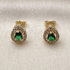 Oro Laminado Stud Earring, Gold Filled Style Teardrop and Cluster Design, with Green and White Cubic Zirconia, Polished, Golden Finish, 02.283.0386.2