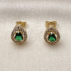 Oro Laminado Stud Earring, Gold Filled Style Teardrop and Cluster Design, with Green and White Cubic Zirconia, Polished, Golden Finish, 02.283.0386.2