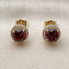 Oro Laminado Stud Earring, Gold Filled Style Cluster Design, with Garnet Cubic Zirconia and White Micro Pave, Polished, Golden Finish, 02.283.0308.1