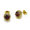 Oro Laminado Stud Earring, Gold Filled Style Cluster Design, with Garnet Cubic Zirconia and White Micro Pave, Polished, Golden Finish, 02.283.0308.1
