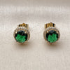 Oro Laminado Stud Earring, Gold Filled Style Cluster Design, with Green Cubic Zirconia and White Micro Pave, Polished, Golden Finish, 02.283.0308.2
