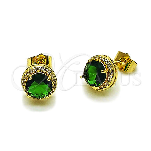 Oro Laminado Stud Earring, Gold Filled Style Cluster Design, with Green Cubic Zirconia and White Micro Pave, Polished, Golden Finish, 02.283.0308.2