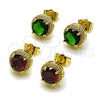 Oro Laminado Stud Earring, Gold Filled Style Cluster Design, with Green Cubic Zirconia and White Micro Pave, Polished, Golden Finish, 02.283.0308.2