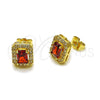 Oro Laminado Stud Earring, Gold Filled Style Cluster Design, with Garnet and White Cubic Zirconia, Polished, Golden Finish, 02.283.0309.1