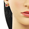 Oro Laminado Stud Earring, Gold Filled Style Cluster Design, with Garnet and White Cubic Zirconia, Polished, Golden Finish, 02.283.0309.1