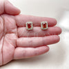 Oro Laminado Stud Earring, Gold Filled Style Cluster Design, with Garnet and White Cubic Zirconia, Polished, Golden Finish, 02.283.0309.1