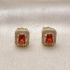 Oro Laminado Stud Earring, Gold Filled Style Cluster Design, with Garnet and White Cubic Zirconia, Polished, Golden Finish, 02.283.0309.1