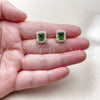 Oro Laminado Stud Earring, Gold Filled Style Cluster Design, with Green and White Cubic Zirconia, Polished, Golden Finish, 02.283.0309.2