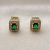 Oro Laminado Stud Earring, Gold Filled Style Cluster Design, with Green and White Cubic Zirconia, Polished, Golden Finish, 02.283.0309.2