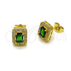 Oro Laminado Stud Earring, Gold Filled Style Cluster Design, with Green and White Cubic Zirconia, Polished, Golden Finish, 02.283.0309.2