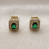 Oro Laminado Stud Earring, Gold Filled Style Cluster Design, with Green and White Cubic Zirconia, Polished, Golden Finish, 02.283.0309.2