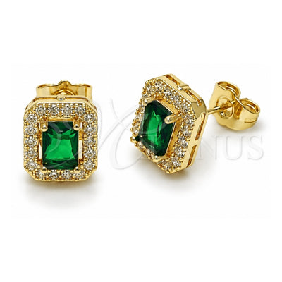 Oro Laminado Stud Earring, Gold Filled Style Cluster Design, with Green and White Cubic Zirconia, Polished, Golden Finish, 02.283.0309.2