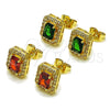 Oro Laminado Stud Earring, Gold Filled Style Cluster Design, with Green and White Cubic Zirconia, Polished, Golden Finish, 02.283.0309.2