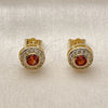 Oro Laminado Stud Earring, Gold Filled Style Cluster Design, with Garnet and White Cubic Zirconia, Polished, Golden Finish, 02.283.0282.1