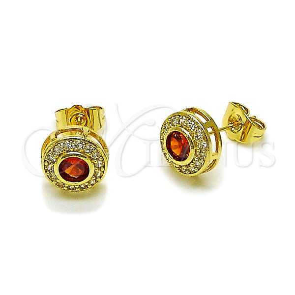 Oro Laminado Stud Earring, Gold Filled Style Cluster Design, with Garnet and White Cubic Zirconia, Polished, Golden Finish, 02.283.0282.1