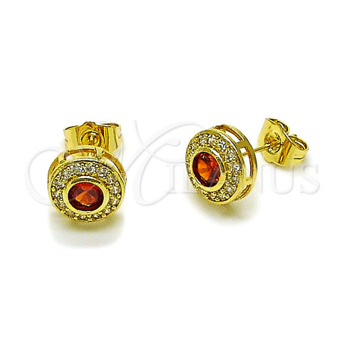 Oro Laminado Stud Earring, Gold Filled Style Cluster Design, with Garnet and White Cubic Zirconia, Polished, Golden Finish, 02.283.0282.1