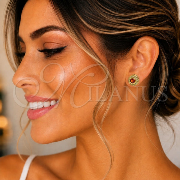 Gold Filled Ring — Stud Earring Cluster Design with Garnet and White — alternate product view — SKU 163105 | Oro Laminado anillo — Stud Earring Cluster diseño with Garnet and blanco — SKU 163105